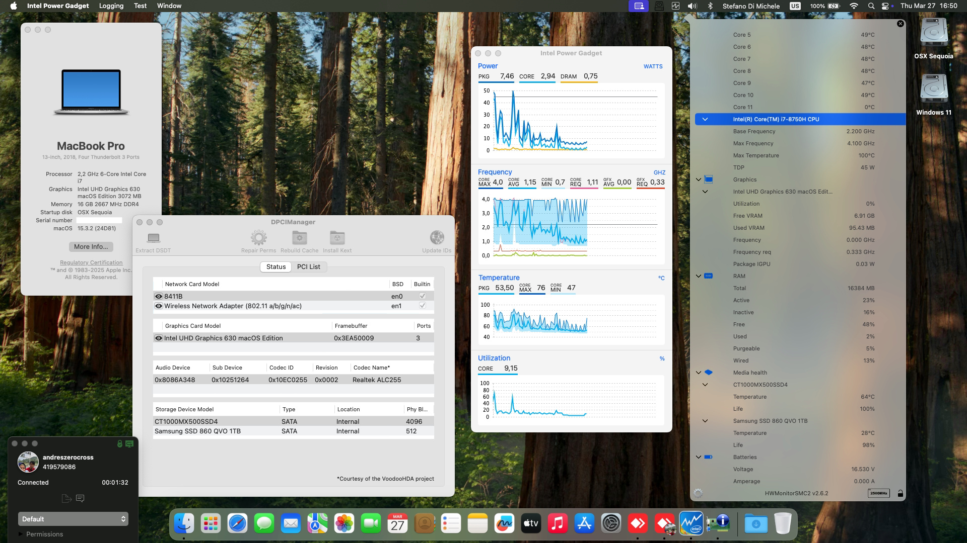 Success Hackintosh macOS Sequoia 15.3.2 Build 24D81 in Acer Nitro 5 AN515-52-79ML
